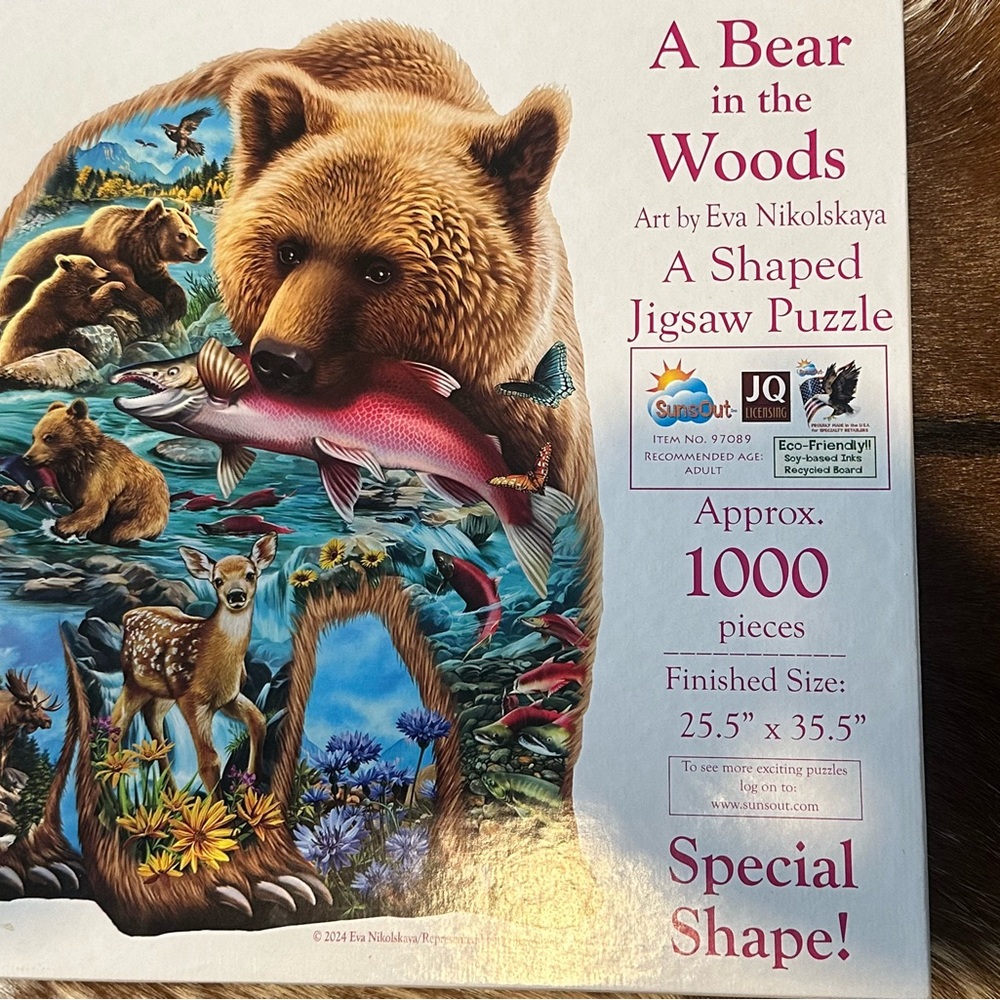 A Bear in the Woods Shaped Jigsaw Puzzle by - Brown/Blue